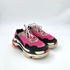 Balenciaga Womens Triple S Pink & Black Lace-Up Sneakers Size 36 Casual Platform